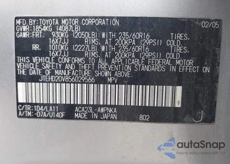 2005 Toyota Rav4 из США, поврежденный, VIN JTEHD20V856029566